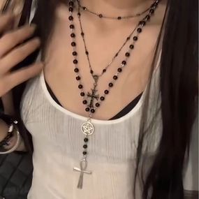 Wholesale Vintage Dark Cross Bead Necklace
