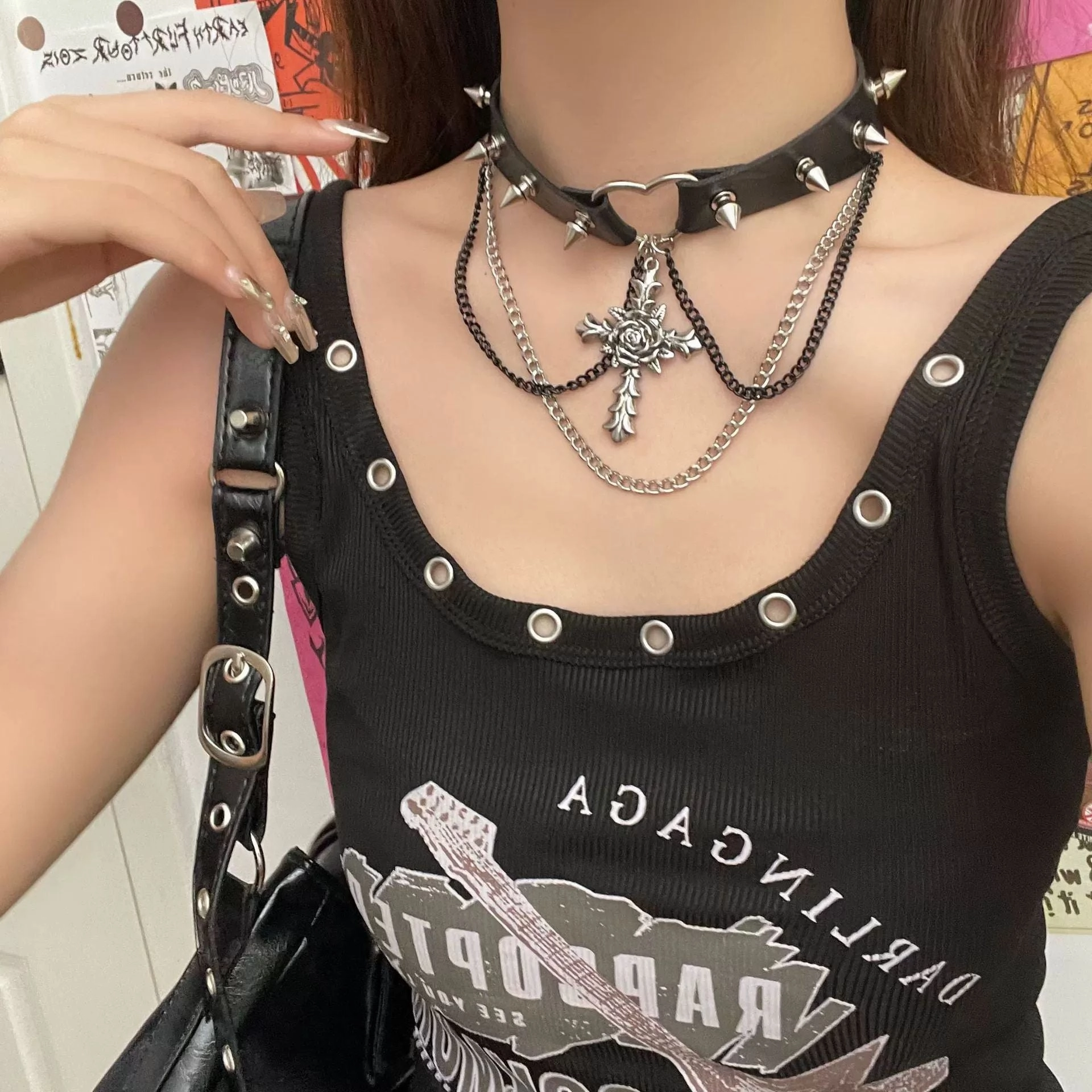 Wholesale Vintage Dark Cross Bead Necklace