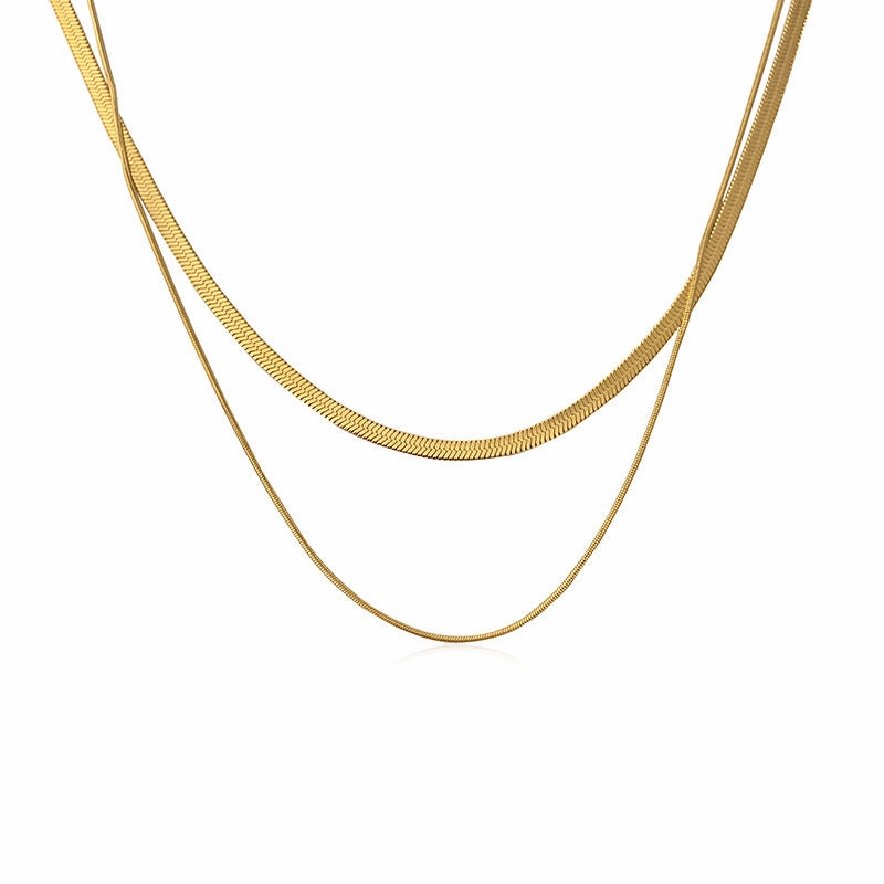 Wholesale Vintage Double Layer Snake Bone Stacked Titanium Steel Necklace