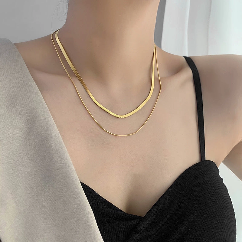 Wholesale Vintage Double Layer Snake Bone Stacked Titanium Steel Necklace