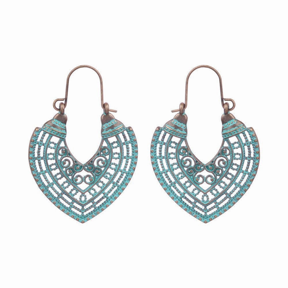 Wholesale Vintage Double Layer Turquoise Leaf Hollow Stud Earrings