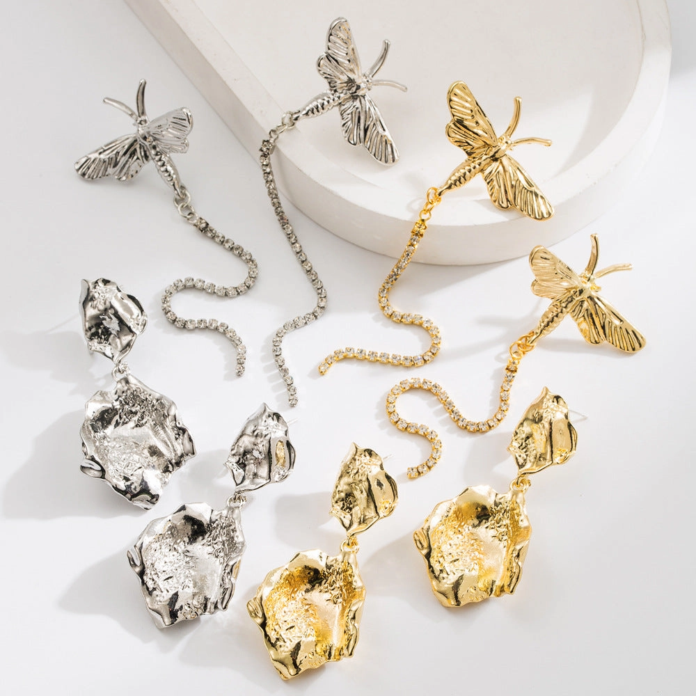 Wholesale Vintage Dragonfly Diamond Tassel Long Earrings