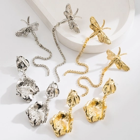 Wholesale Vintage Dragonfly Diamond Tassel Long Earrings