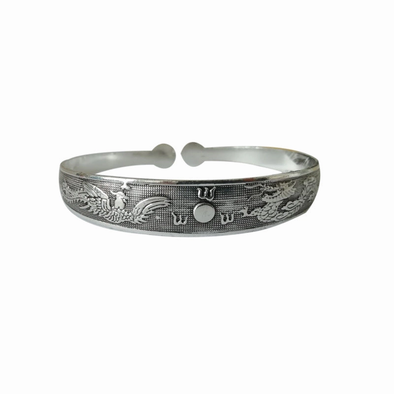 Wholesale Vintage elephant carved open women's dragon and phoenix bracelet ethnic style Tibetan silver bracelet Miao silver bracelet