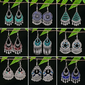 Wholesale Vintage Ethnic Style Bell Tassel Hollowed Out Alloy Earrings
