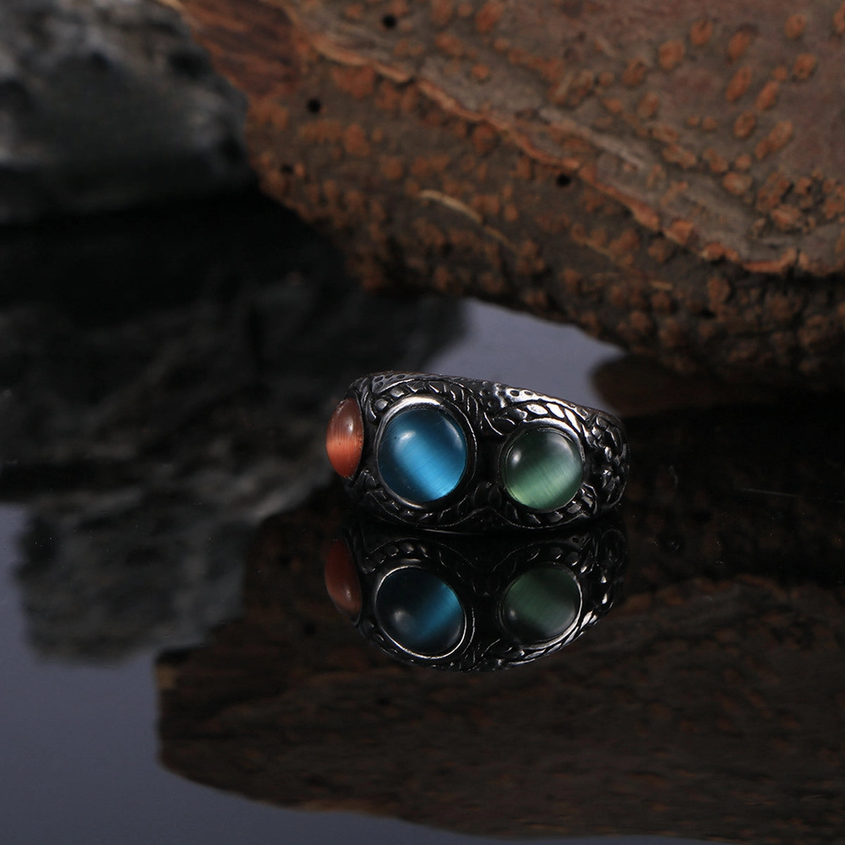 Wholesale Vintage Ethnic Style Cat's Eye Stone Titanium Steel Rings