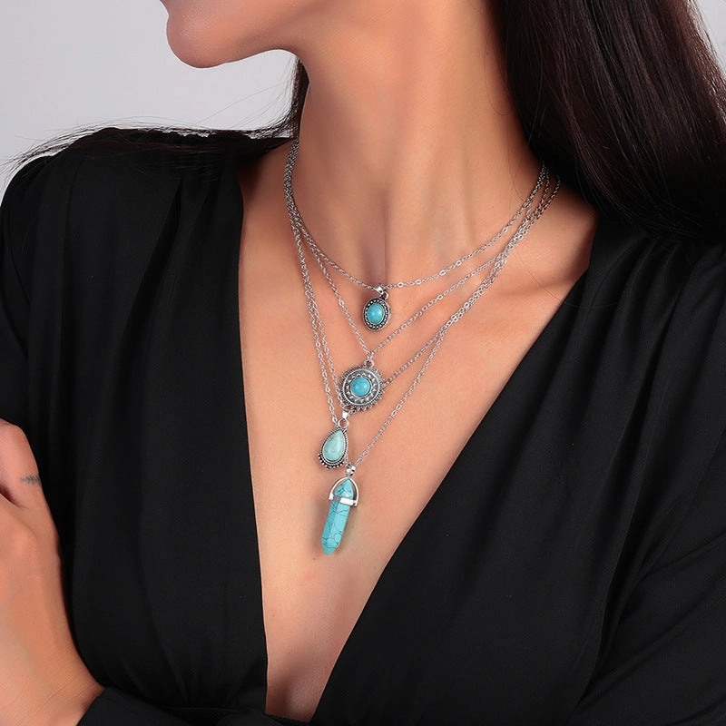 Wholesale Vintage Ethnic Style Water Drop Turquoise Necklace Set