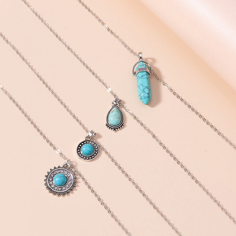 Wholesale Vintage Ethnic Style Water Drop Turquoise Necklace Set
