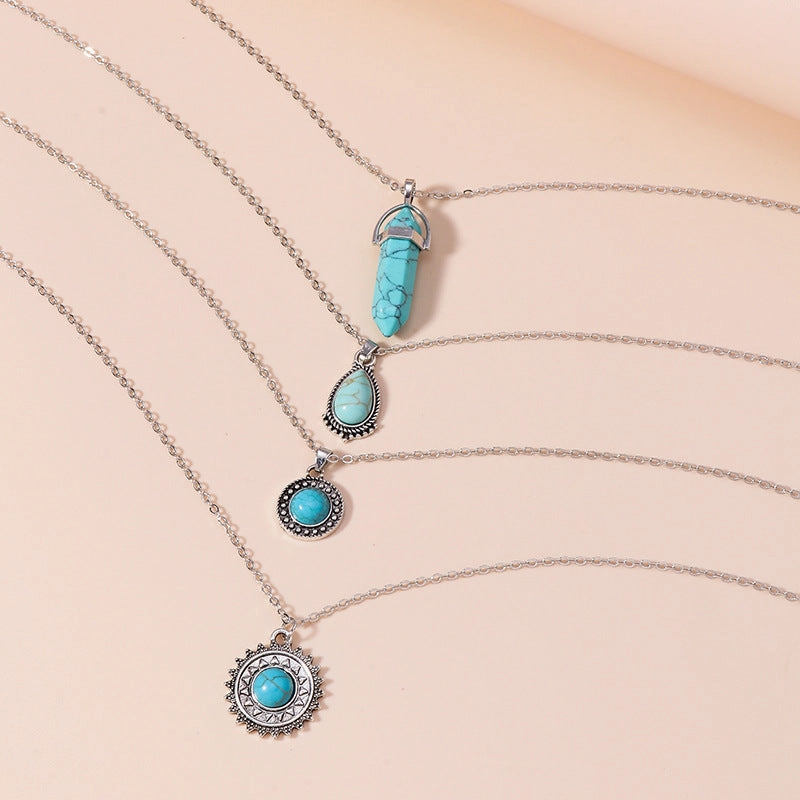 Wholesale Vintage Ethnic Style Water Drop Turquoise Necklace Set
