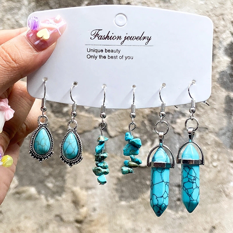 Wholesale Vintage Ethnic Style Water Drop Turquoise Necklace Set