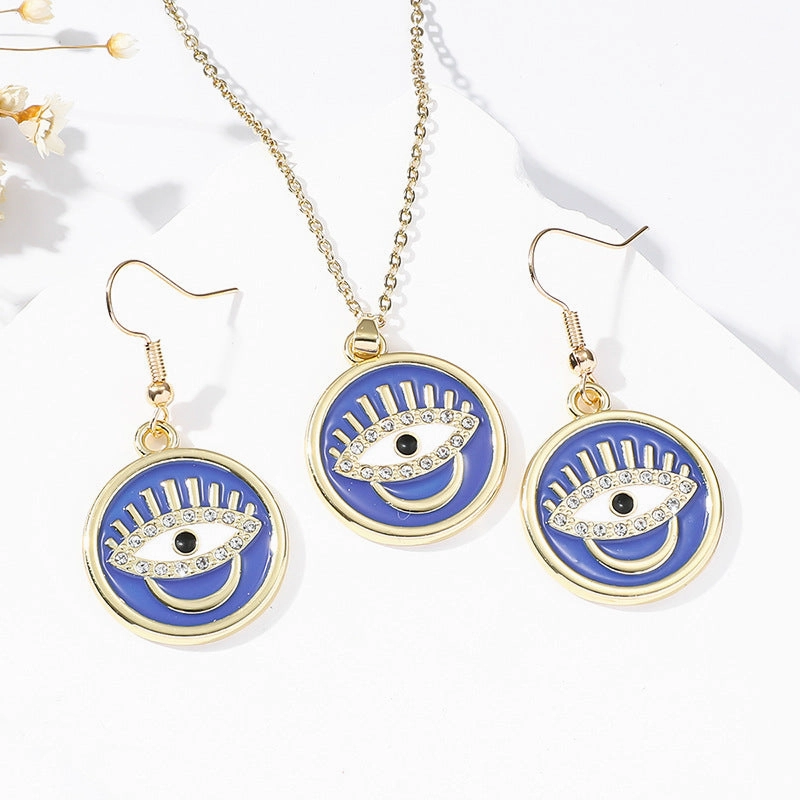 Wholesale Vintage Evil Eye Pendant Alloy Earrings Clavicle Chain