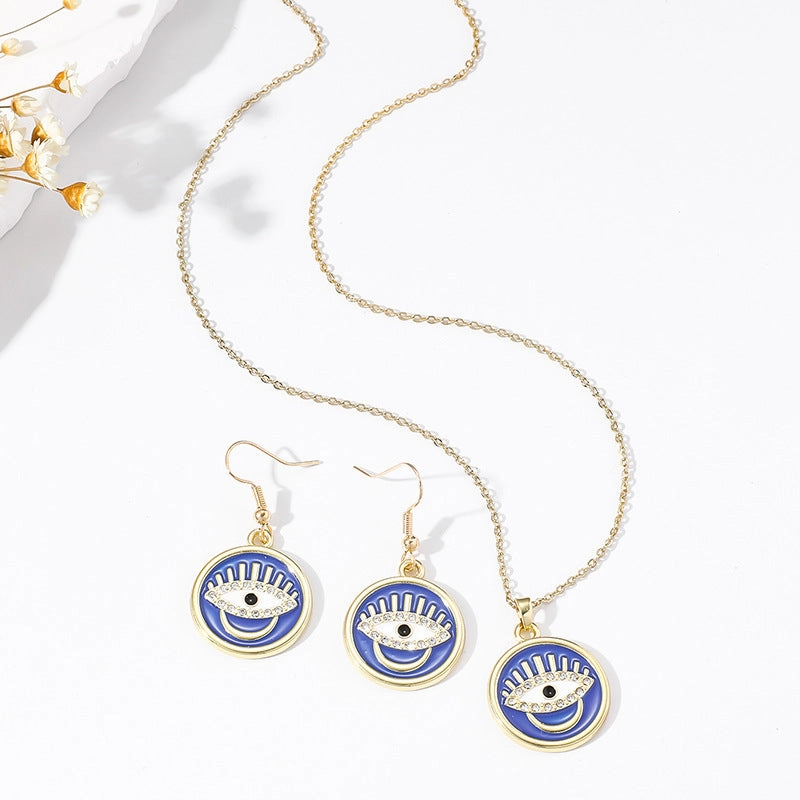 Wholesale Vintage Evil Eye Pendant Alloy Earrings Clavicle Chain