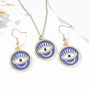 Wholesale Vintage Evil Eye Pendant Alloy Earrings Clavicle Chain
