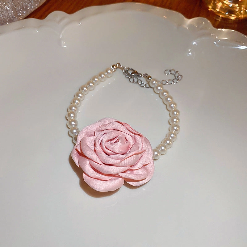 Wholesale Vintage Fabric Flower Sweet Necklace Bracelet Earring Set