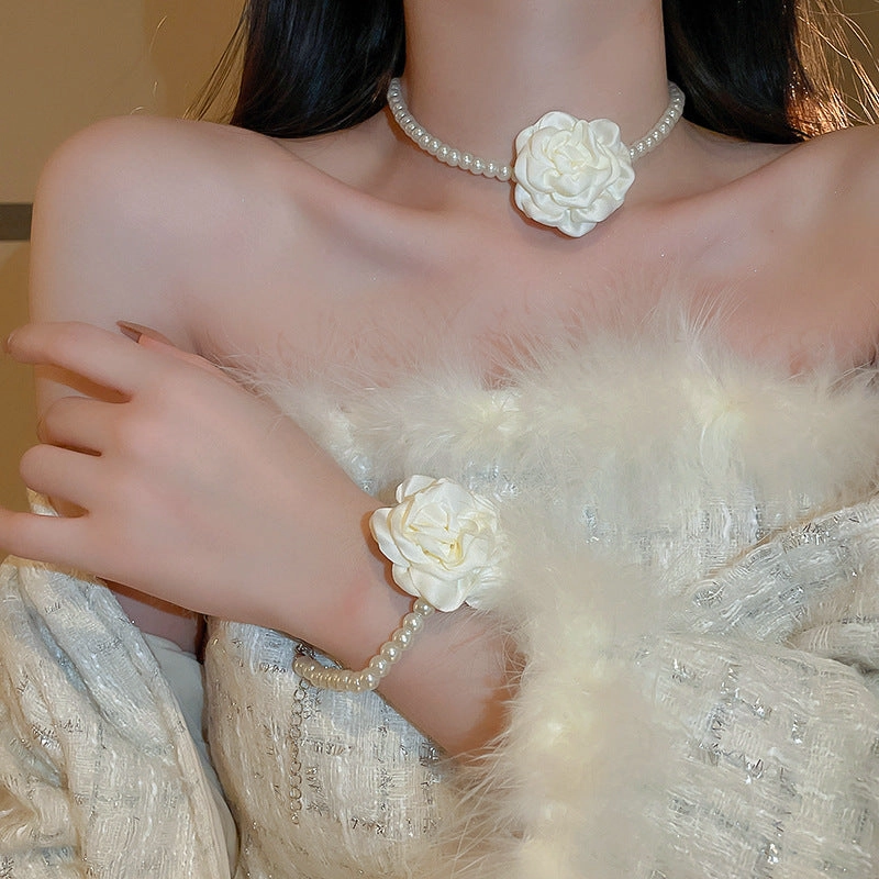 Wholesale Vintage Fabric Flower Sweet Necklace Bracelet Earring Set