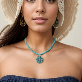 Wholesale Vintage Flower Western Style Exaggerated Turquoise Necklace