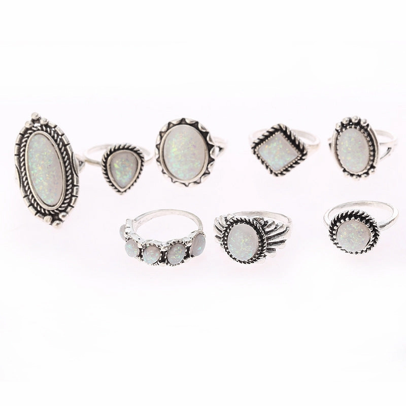 Wholesale Vintage Gemstone Alloy Rings Set of Eight