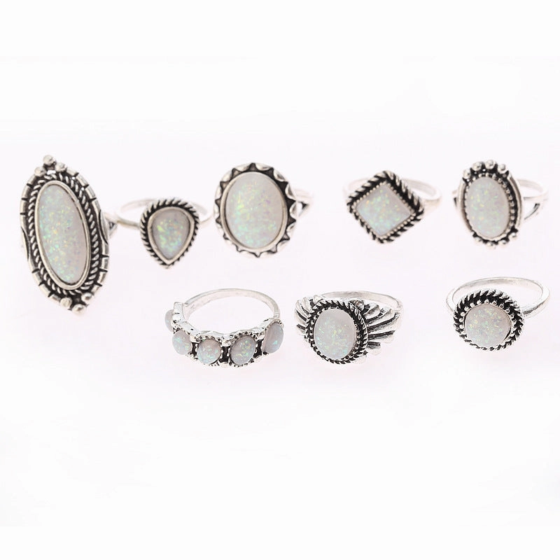 Wholesale Vintage Gemstone Alloy Rings Set of Eight