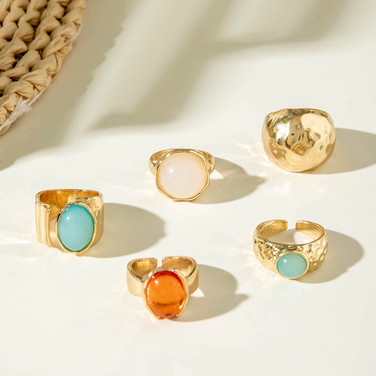 Wholesale Vintage Gemstone Irregular Ring Set