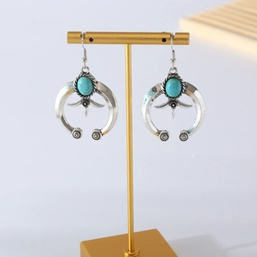 Wholesale Vintage Geometric Carved Antique Silver Turquoise Earrings