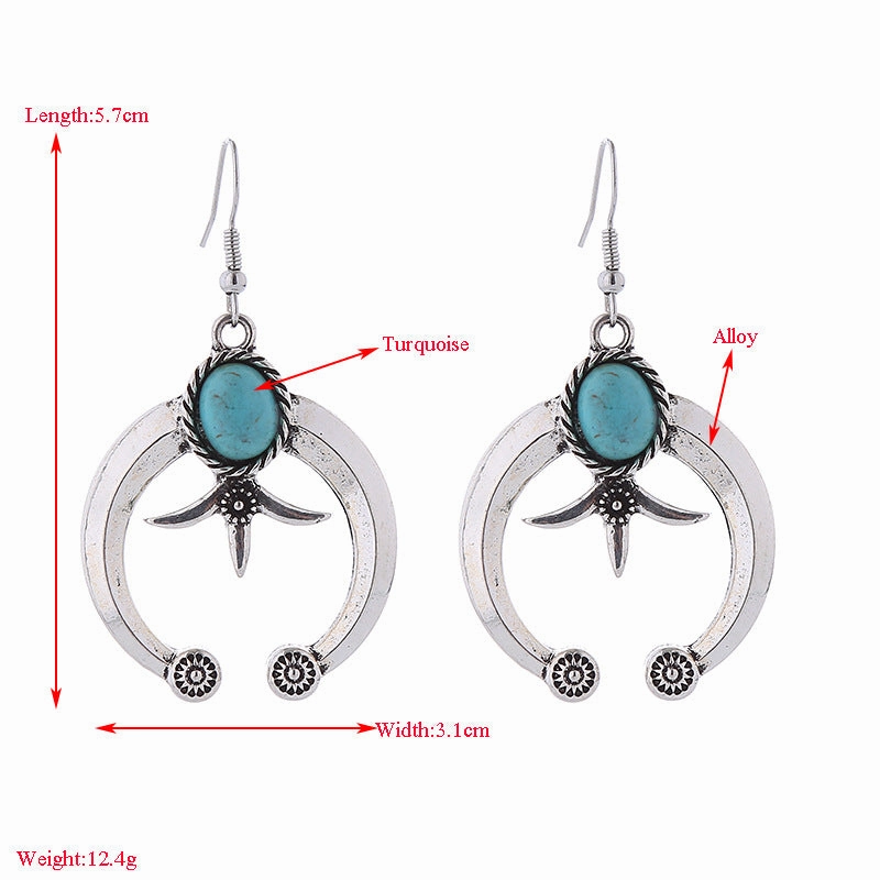 Wholesale Vintage Geometric Carved Antique Silver Turquoise Earrings