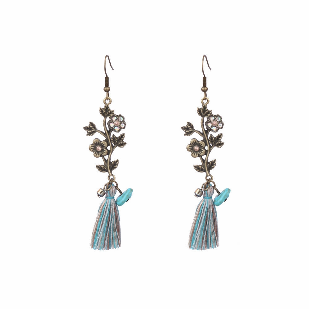 Wholesale Vintage Geometric Turquoise Tassel Earrings
