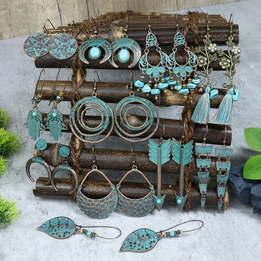 Wholesale Vintage Geometric Turquoise Tassel Earrings