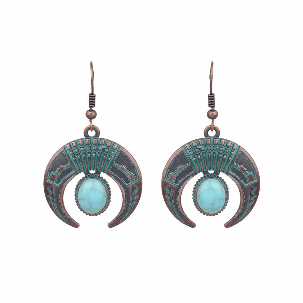 Wholesale Vintage Geometric Turquoise Tassel Earrings