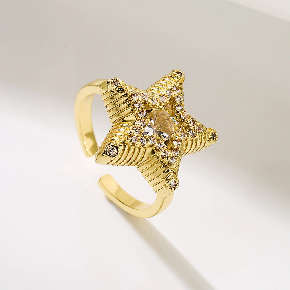 Wholesale Vintage Gold Plated Zircon Star Copper Rings