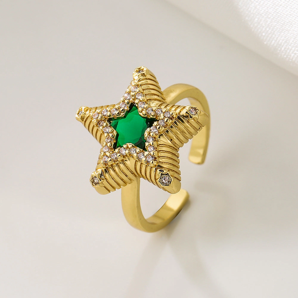 Wholesale Vintage Gold Plated Zircon Star Copper Rings