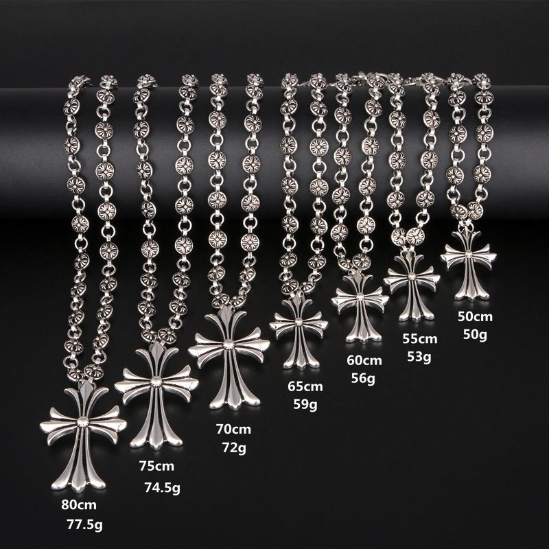 Wholesale Vintage Hip Hop Nightclub Trendy Cross Necklace Handmade Chain Valentine's Day Gift Retro Plated Jewelry Pendant Chain