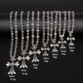 Wholesale Vintage Hip Hop Nightclub Trendy Cross Necklace Handmade Chain Valentine's Day Gift Retro Plated Jewelry Pendant Chain