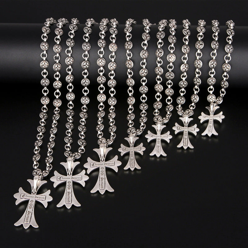Wholesale Vintage Hip Hop Nightclub Trendy Cross Necklace Handmade Chain Valentine's Day Gift Retro Plated Jewelry Pendant Chain