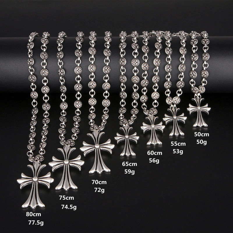 Wholesale Vintage Hip Hop Nightclub Trendy Cross Necklace Handmade Chain Valentine's Day Gift Retro Plated Jewelry Pendant Chain