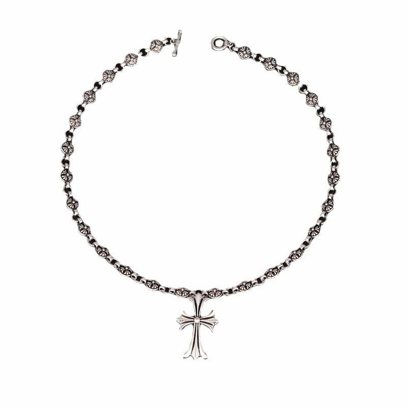 Wholesale Vintage Hip Hop Nightclub Trendy Cross Necklace Handmade Chain Valentine's Day Gift Retro Plated Jewelry Pendant Chain