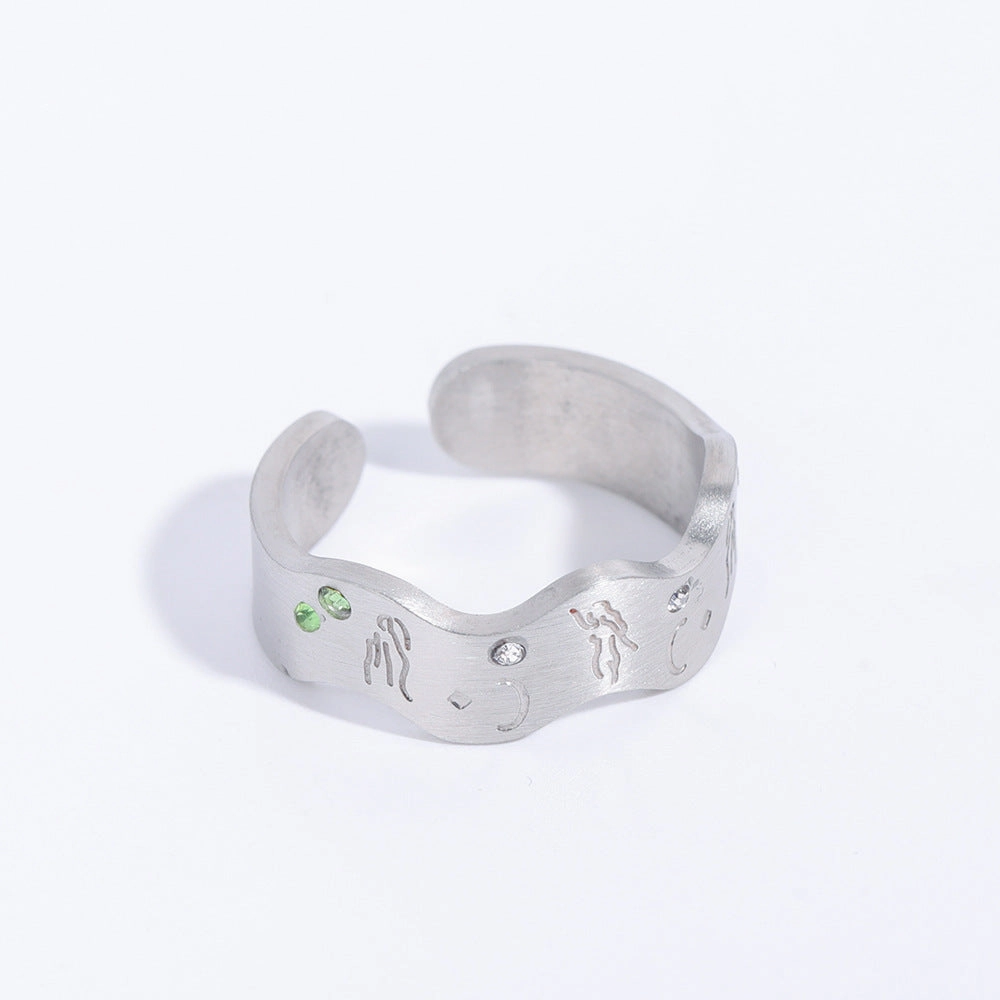 Wholesale Vintage Hollow Open Zircon Inlaid Stainless Steel Ring