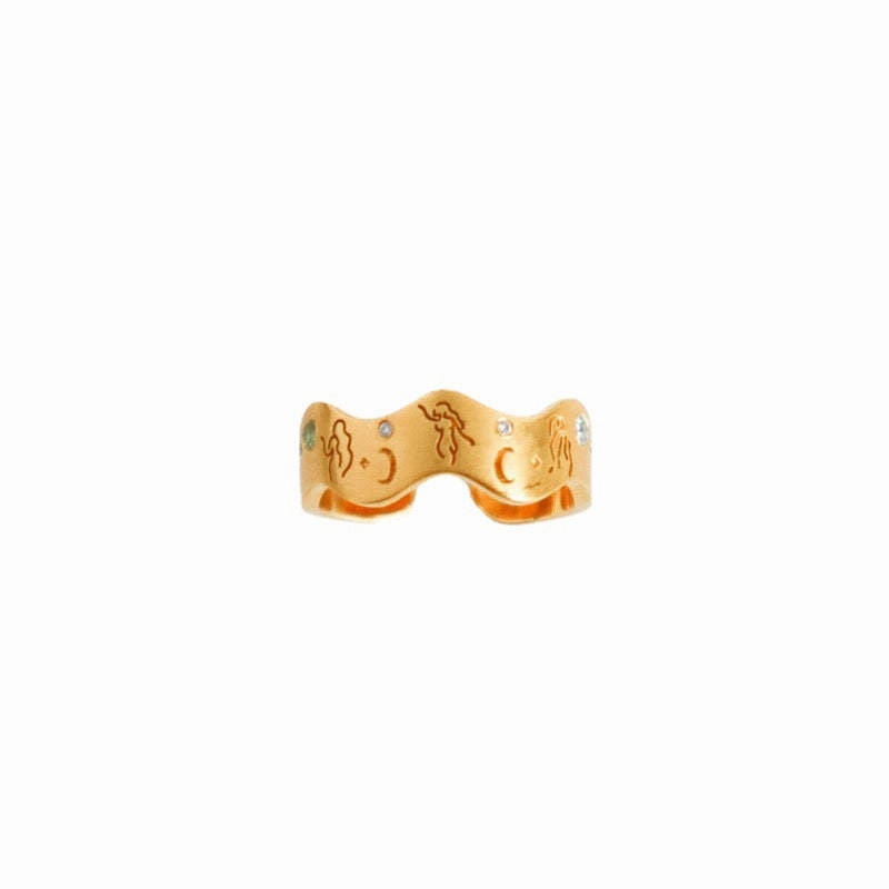 Wholesale Vintage Hollow Open Zircon Inlaid Stainless Steel Ring