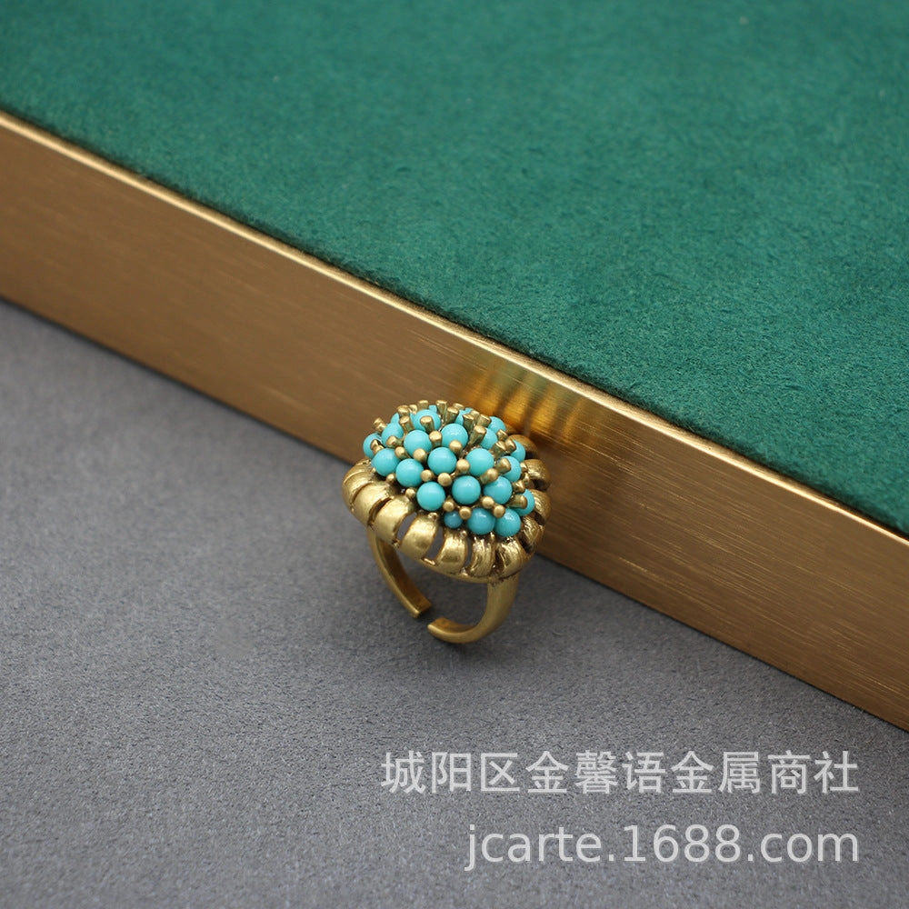 Wholesale Vintage Imitation Green Pine Open Ring