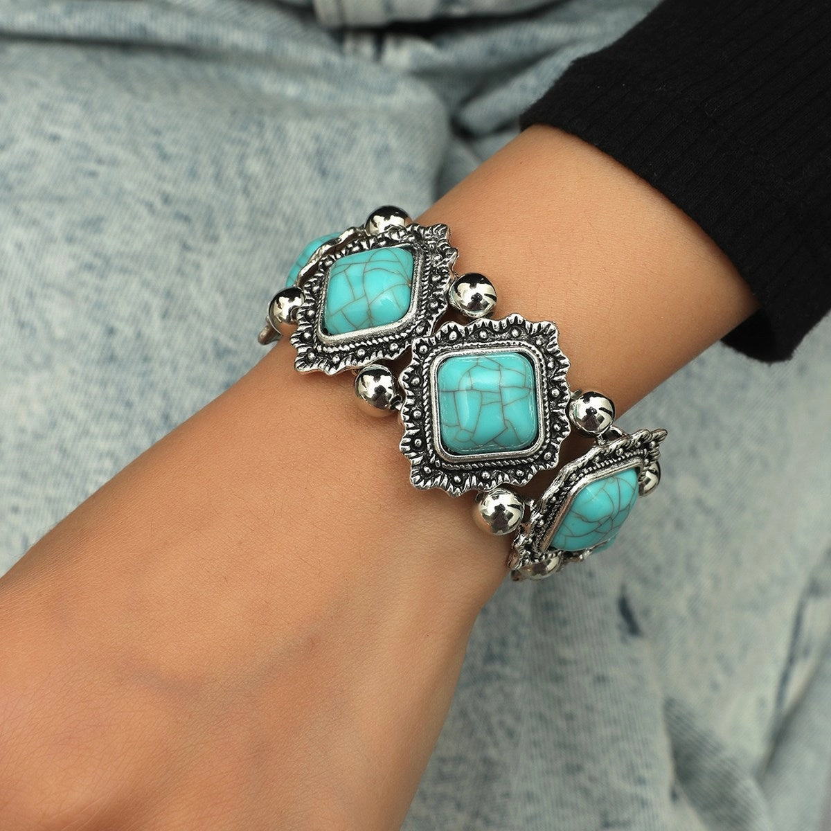 Wholesale Vintage Inlaid Resin Marquise Stretch Bracelet