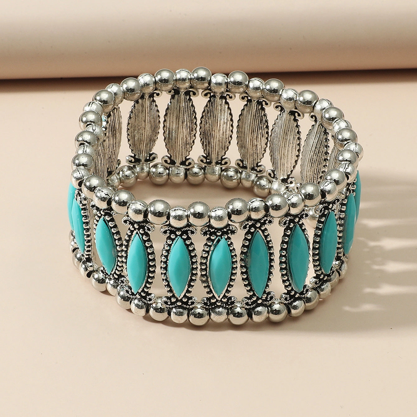Wholesale Vintage Inlaid Resin Marquise Stretch Bracelet