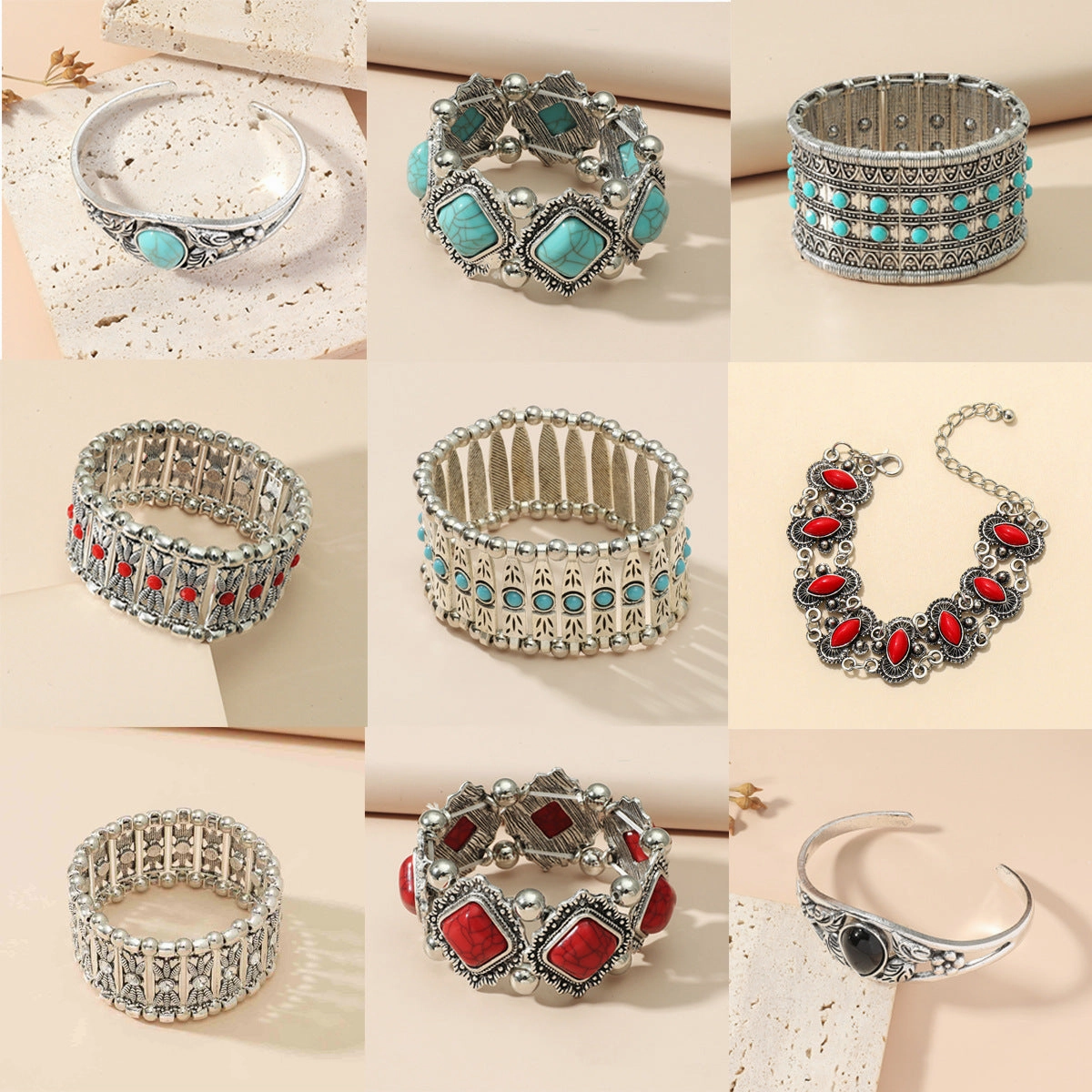 Wholesale Vintage Inlaid Resin Marquise Stretch Bracelet