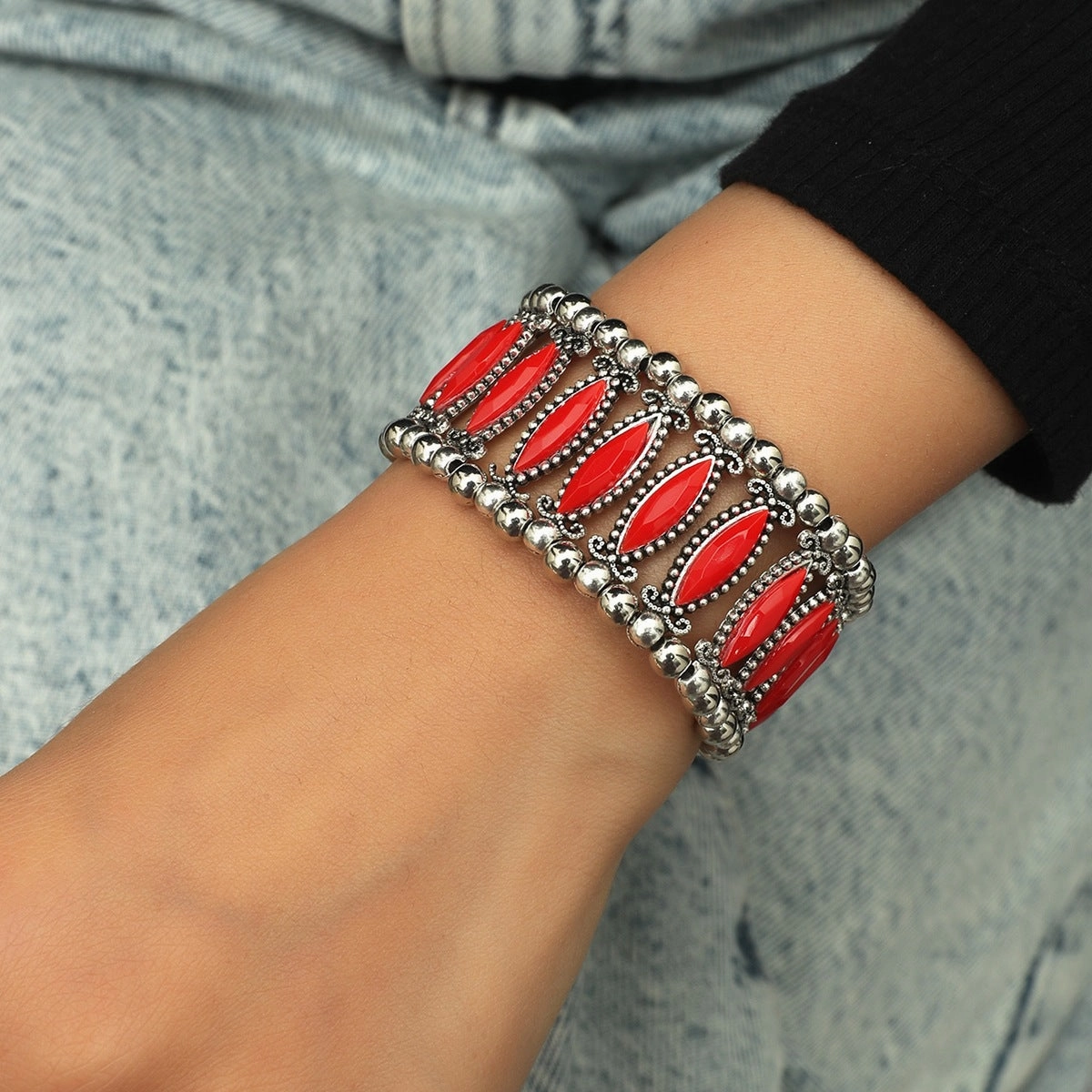 Wholesale Vintage Inlaid Resin Marquise Stretch Bracelet