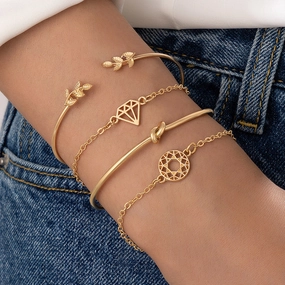 Wholesale Vintage Leaf Knotted Hollow Geometric Bracelet Set