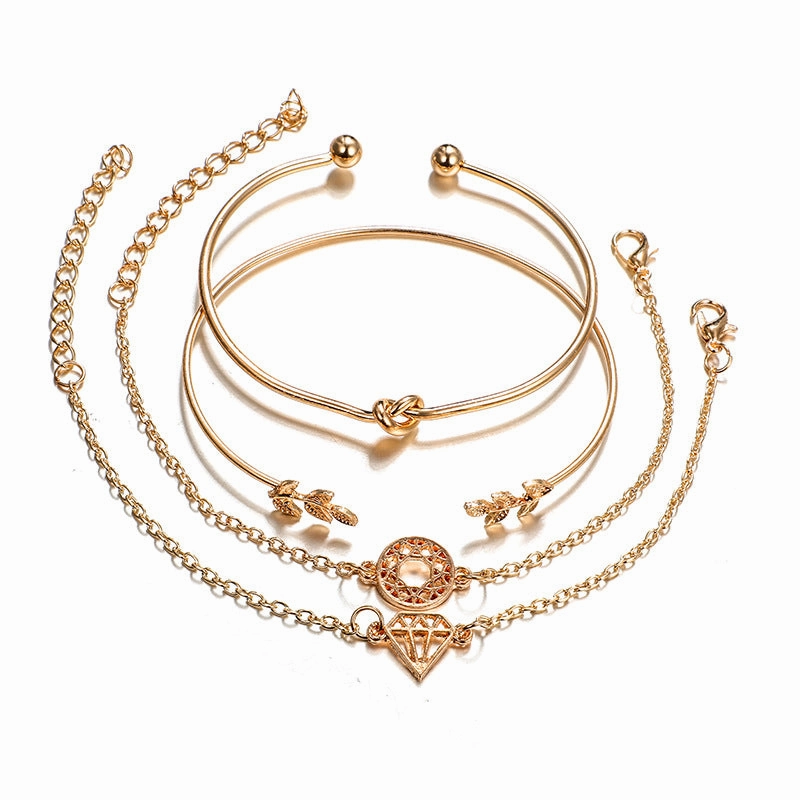 Wholesale Vintage Leaf Knotted Hollow Geometric Bracelet Set