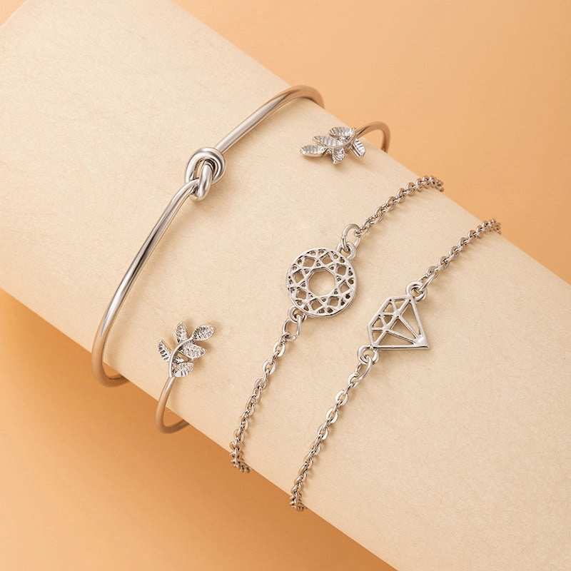 Wholesale Vintage Leaf Knotted Hollow Geometric Bracelet Set
