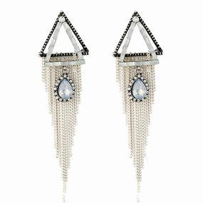 Wholesale Vintage long drop earrings with diamond-studded triangular water droplet tassels