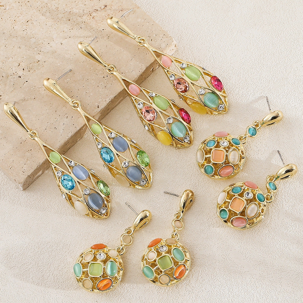 Wholesale Vintage Long Geometric Diamond Cat's Eye Earrings