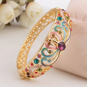 Wholesale Vintage Lotus Hollow Gold-plated Colorful Bracelet