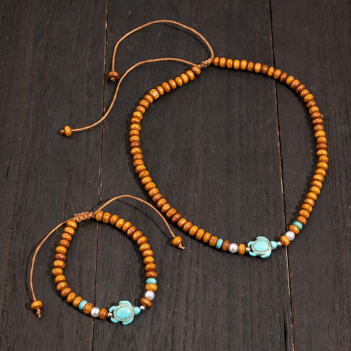 Wholesale Vintage Men's Wooden Beads Turtle Pearl Bracelet Necklace