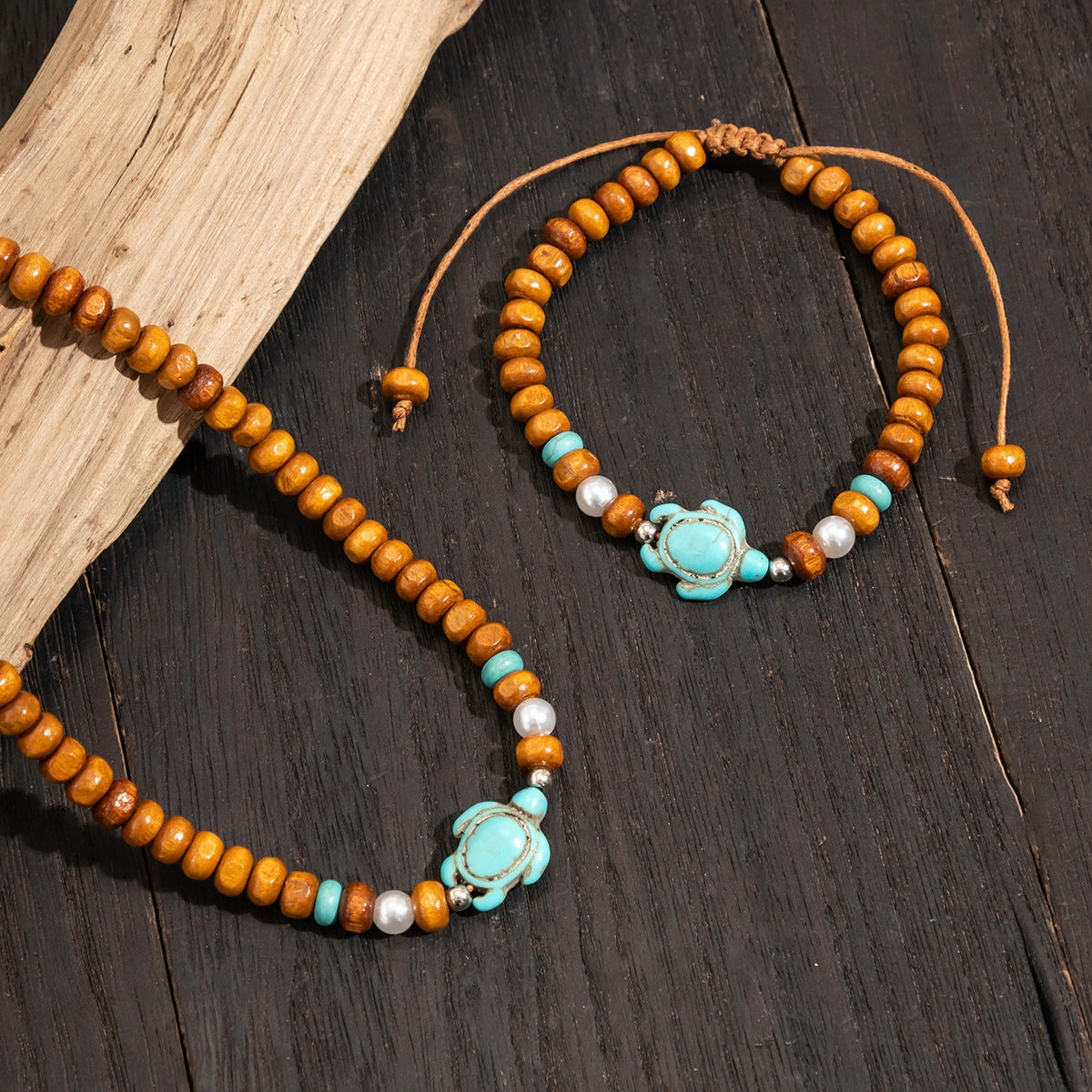 Wholesale Vintage Men's Wooden Beads Turtle Pearl Bracelet Necklace